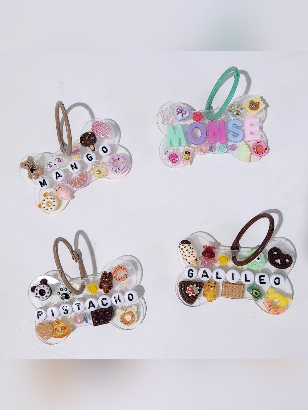 Personalized Name Dog Tag Keychain Acrylic Bone Shaped Tag Name Beads Charms